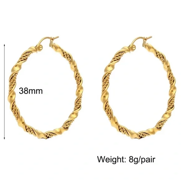 NEW 18K GOLD CUTE TWISTED WAVE HOOP EARRINGS, NICE EARRINGS, CUTE EARRINGS - Picture 5 of 6